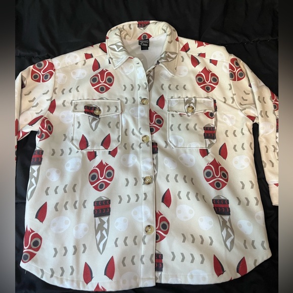Princess Mononoke Fleece Shirt Jacket Women's XL Beige San's Mask Anime 1997 - Picture 6 of 13